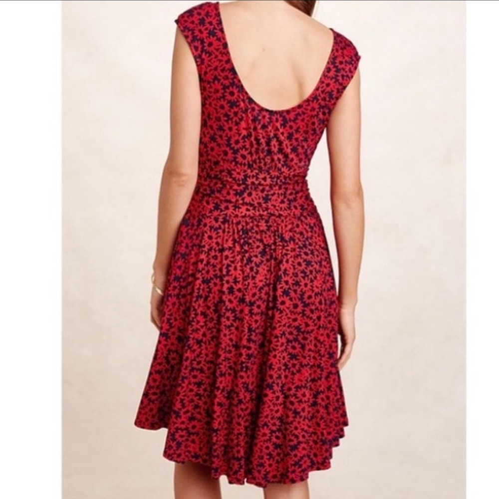 Moulinette Soeurs Red and Black Floral Scoop-Back Fit-and-Flare Dress